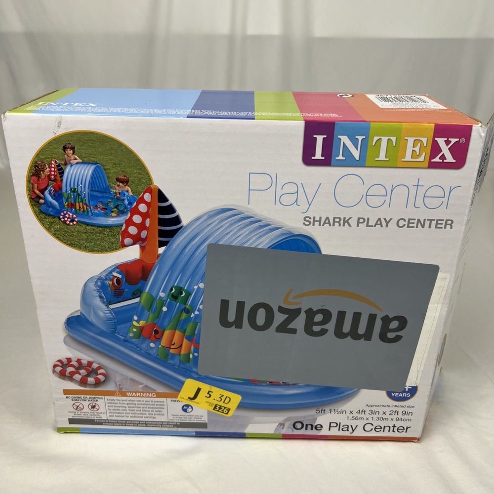 Intex Shark Play Center Inflatable Kiddie Pool Water Sprayer 57129MW Blue